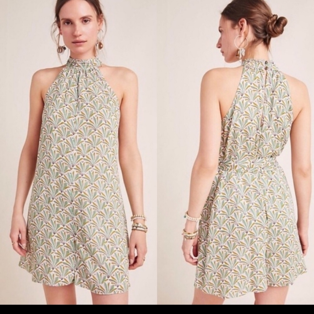 ANTHROPOLOGIE MADDIE HIGH NECK KEYHOLE PATTERNED ROMPER